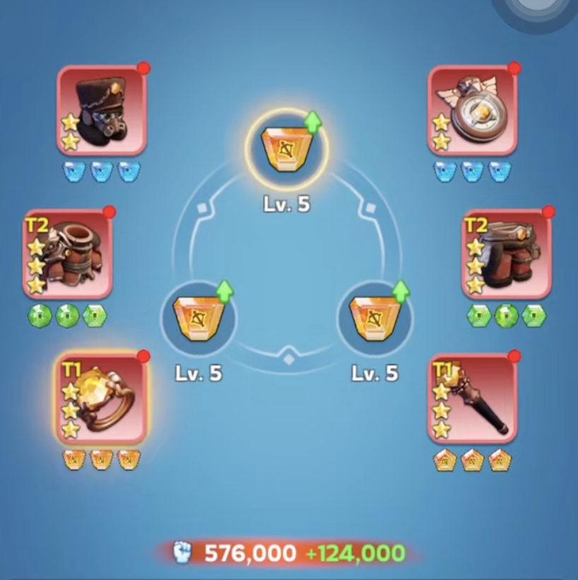 Chief Gear layout — top Lancers, middle Infantry, bottom Marksman